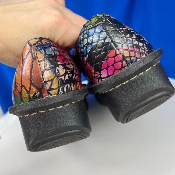 |•ALEGRIA•| Gorgeous Floral Reptile Platform Mary Jane Flats Leather Size 7-7.5