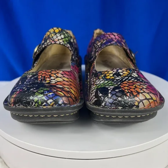 |•ALEGRIA•| Gorgeous Floral Reptile Platform Mary Jane Flats Leather Size 7-7.5