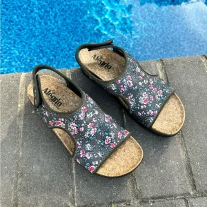 Alegria Knit Back‎ Strap Cork Sandals Micah Black Floral Shoes