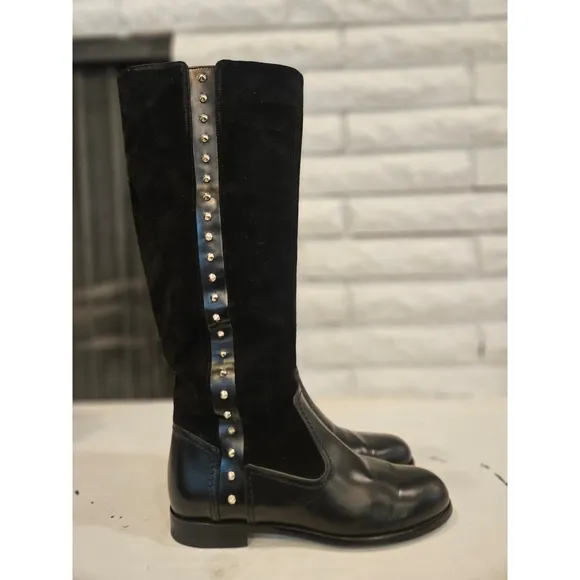 Alexander McQeen Black Studded Knee-High Boots
