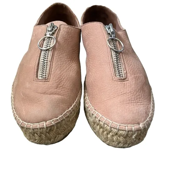 Alexander Wang 254434 Nubuck Leather Devon Front Zip Espadrille Flats Blush