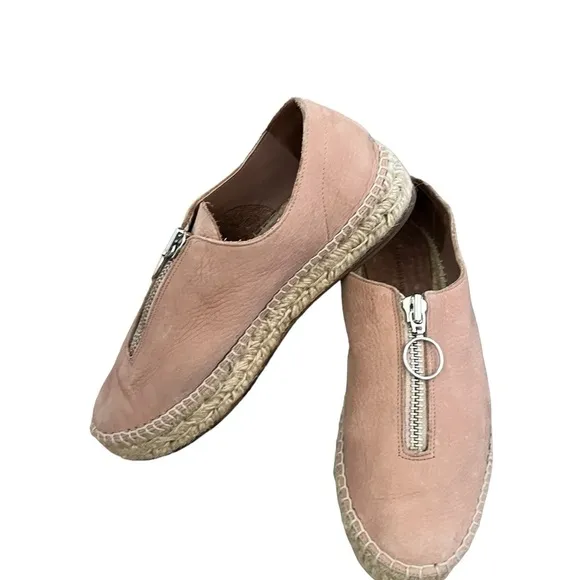 Alexander Wang 254434 Nubuck Leather Devon Front Zip Espadrille Flats Blush