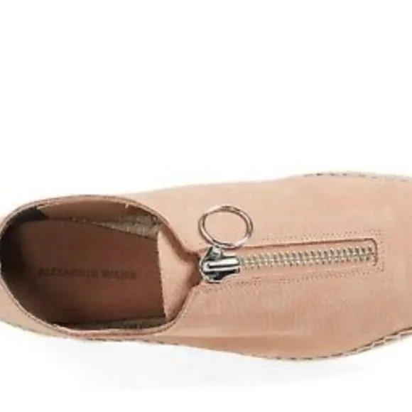 Alexander Wang 254434 Nubuck Leather Devon Front Zip Espadrille Flats Blush