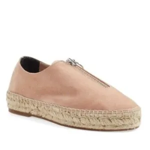 Alexander Wang 254434 Nubuck Leather Devon Front Zip Espadrille Flats Blush