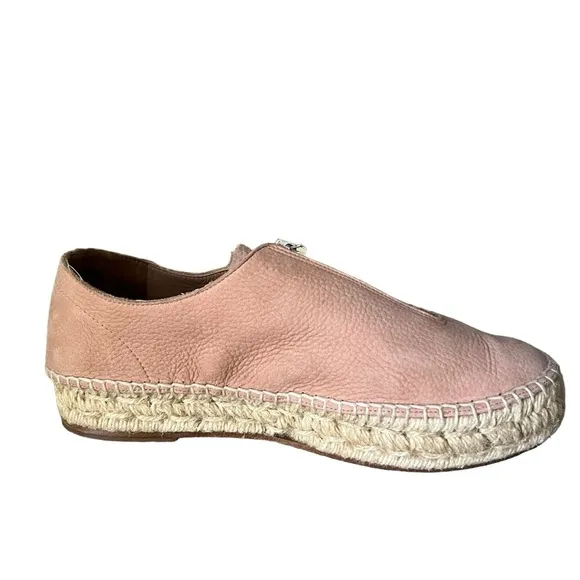 Alexander Wang 254434 Nubuck Leather Devon Front Zip Espadrille Flats Blush