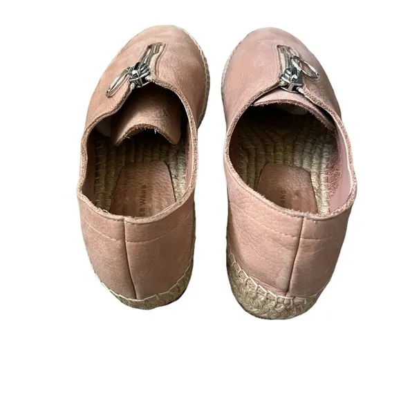 Alexander Wang 254434 Nubuck Leather Devon Front Zip Espadrille Flats Blush