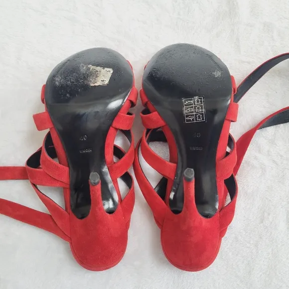 Alexander Wang Nora Red Suede Strappy Ankle Wrap Stiletto Heels