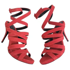 Alexander Wang Nora Red Suede Strappy Ankle Wrap Stiletto Heels