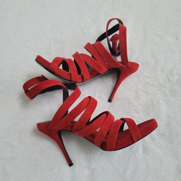 Alexander Wang Nora Red Suede Strappy Ankle Wrap Stiletto Heels