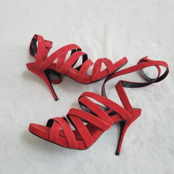 Alexander Wang Nora Red Suede Strappy Ankle Wrap Stiletto Heels