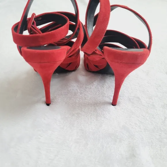 Alexander Wang Nora Red Suede Strappy Ankle Wrap Stiletto Heels