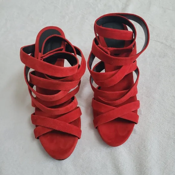 Alexander Wang Nora Red Suede Strappy Ankle Wrap Stiletto Heels