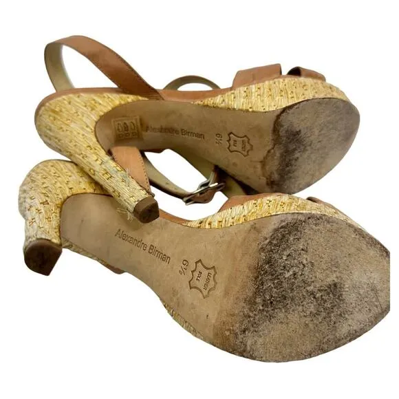 ALEXANDRE BIRMAN Leather Knot Toe Pump Ankle Wrap Platform Espadrille Heels 6.5