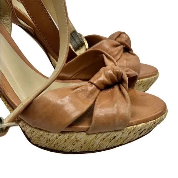 ALEXANDRE BIRMAN Leather Knot Toe Pump Ankle Wrap Platform Espadrille Heels 6.5