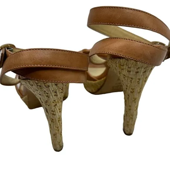 ALEXANDRE BIRMAN Leather Knot Toe Pump Ankle Wrap Platform Espadrille Heels 6.5