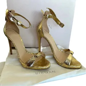 Alexandre Birman Metallic Gold Leather Clarita Ankle Wrap Sandals Size 36.5