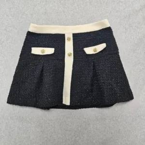 Alexia Admor  Black Mini Flared Tweed Skirt White Trim Gold Accents Size…​​​​​​