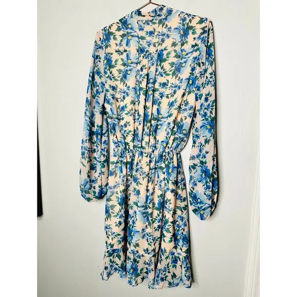 ALEXIA ADMOR Blue Floral Wrap Style V-Neck Tie Closure Mini Dress Size 8