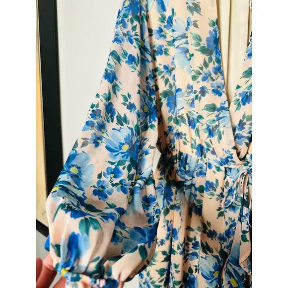 ALEXIA ADMOR Blue Floral Wrap Style V-Neck Tie Closure Mini Dress Size 8