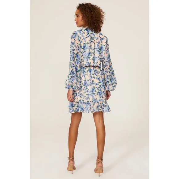 ALEXIA ADMOR Blue Floral Wrap Style V-Neck Tie Closure Mini Dress Size 8