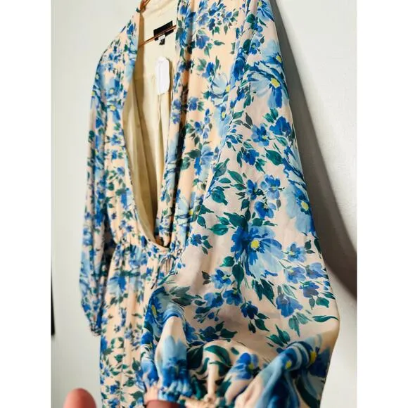 ALEXIA ADMOR Blue Floral Wrap Style V-Neck Tie Closure Mini Dress Size 8