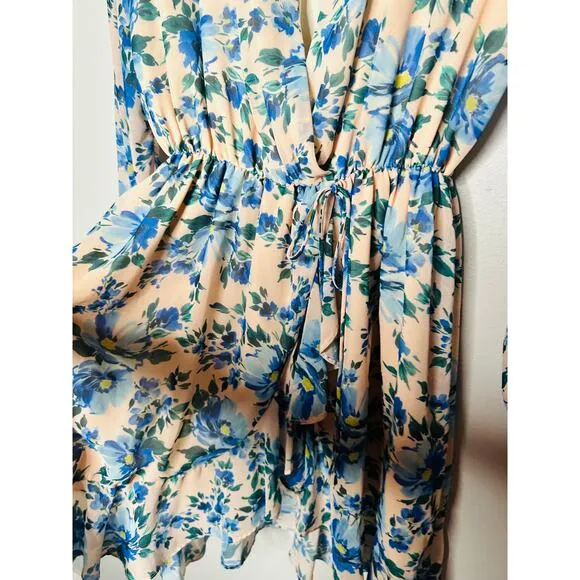 ALEXIA ADMOR Blue Floral Wrap Style V-Neck Tie Closure Mini Dress Size 8