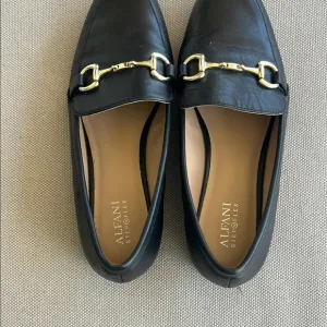 Alfani Black Leather Loafers with Gold Hardware