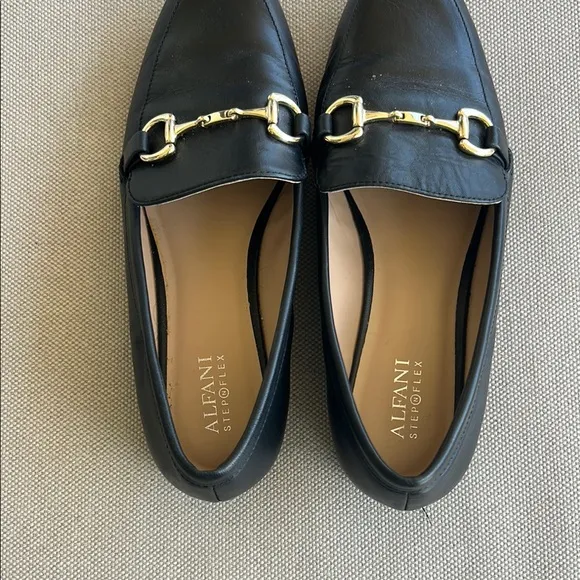 Alfani Black Leather Loafers with Gold Hardware