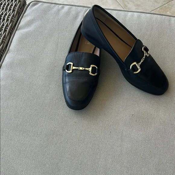 Alfani Black Leather Loafers with Gold Hardware