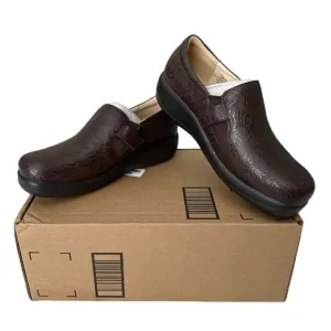 Algeria Floral Embossed Flutter Chocolate Brown Loafer Clogs 38 U.S. 8 - 8.5