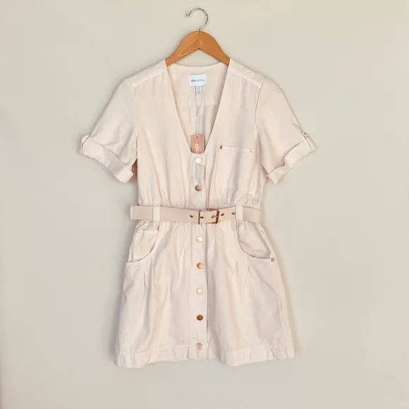Alice McCall Bronte Mini Dress Pannacotta US4 Belted Utility V-neck Luxury