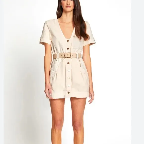 Alice McCall Bronte Mini Dress Pannacotta US4 Belted Utility V-neck Luxury