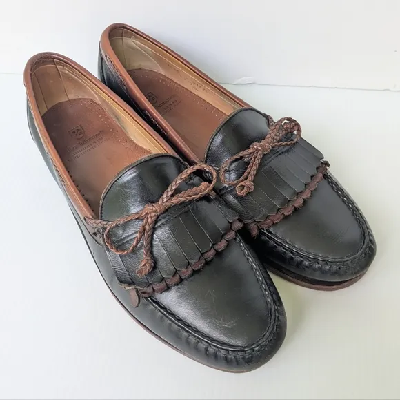 Allen Edmonds Black and Brown Two-tone Leather Loafers 10.5 Men's