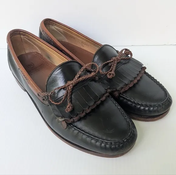 Allen Edmonds Black and Brown Two-tone Leather Loafers 10.5 Men's