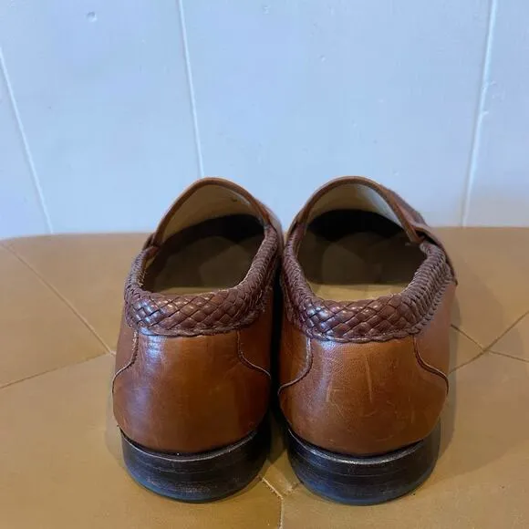 ALLEN EDMONDS Mens Newcastle moc-toe 2-tone penny loafers in cognac Size 9.5 D