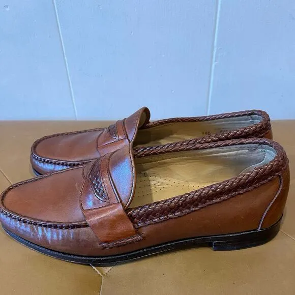 ALLEN EDMONDS Mens Newcastle moc-toe 2-tone penny loafers in cognac Size 9.5 D