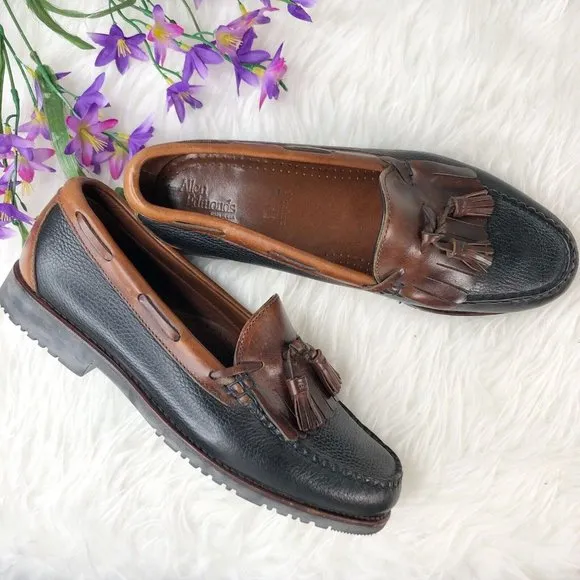 Allen Edmonds Nashua Sz 10 1/2 D Two Tone Brown Black Tassel Leather Loafers