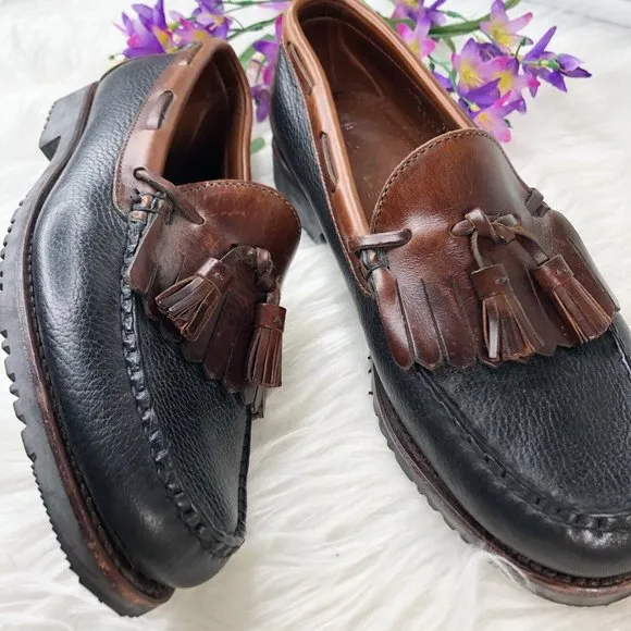 Allen Edmonds Nashua Sz 10 1/2 D Two Tone Brown Black Tassel Leather Loafers