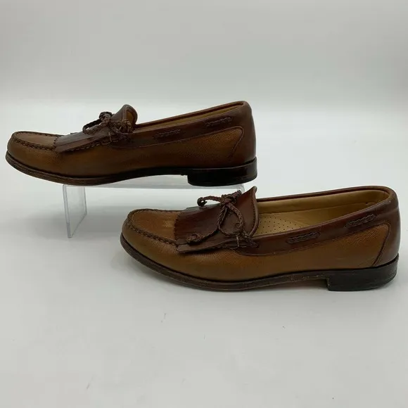 Allen Edmonds Nottingham Flap Loafers Mens Size 9 B 2-Tone Brown Leather Slip On