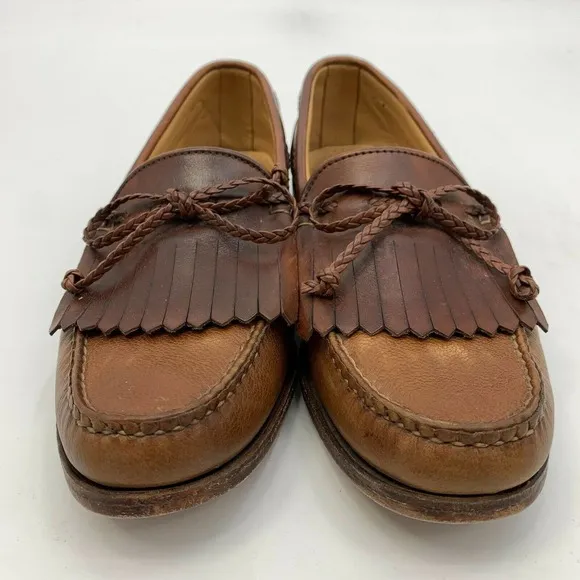 Allen Edmonds Nottingham Flap Loafers Mens Size 9 B 2-Tone Brown Leather Slip On
