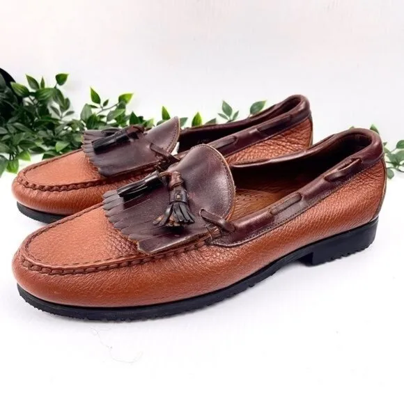 Allen Edmonds Two Tone Nashua Light &amp; Dark Brown Leather Tassel Loafers 11.5