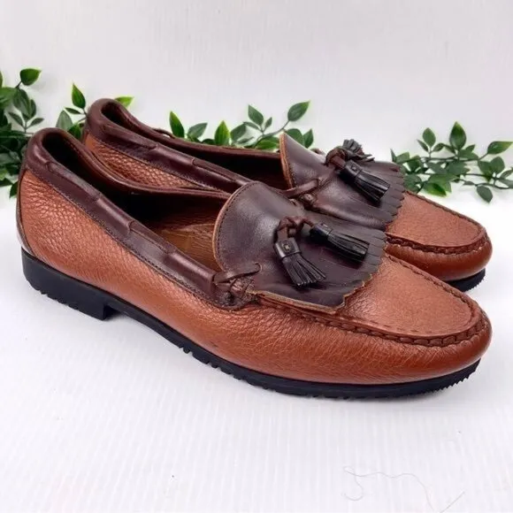 Allen Edmonds Two Tone Nashua Light &amp; Dark Brown Leather Tassel Loafers 11.5