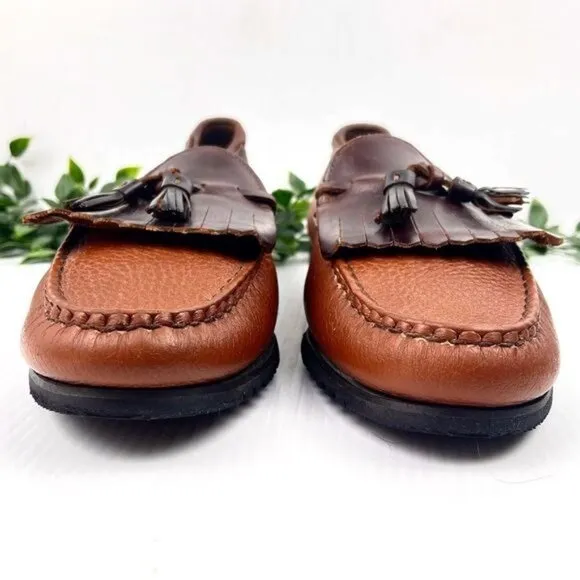 Allen Edmonds Two Tone Nashua Light &amp; Dark Brown Leather Tassel Loafers 11.5