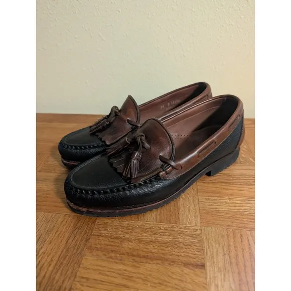 Allen Edmonds USA Sz 7.5D Black Brown Nashua Kiltie Tassel Loafers Amazonas