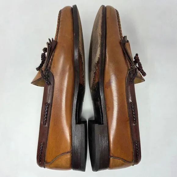 ALLEN EDMONDS WOODSTOCK WALNUT BROWN BRAIDED DUAL KILTIE LOAFERS MENS USA 10 D