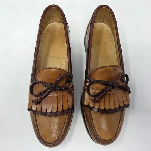 ALLEN EDMONDS WOODSTOCK WALNUT BROWN BRAIDED DUAL KILTIE LOAFERS MENS USA 10 D