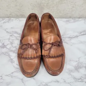 Allen Edmonds Woodstock Light Brown Loafers Boat Shoes Kiltie Fringe Fisherman