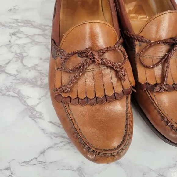 Allen Edmonds Woodstock Light Brown Loafers Boat Shoes Kiltie Fringe Fisherman