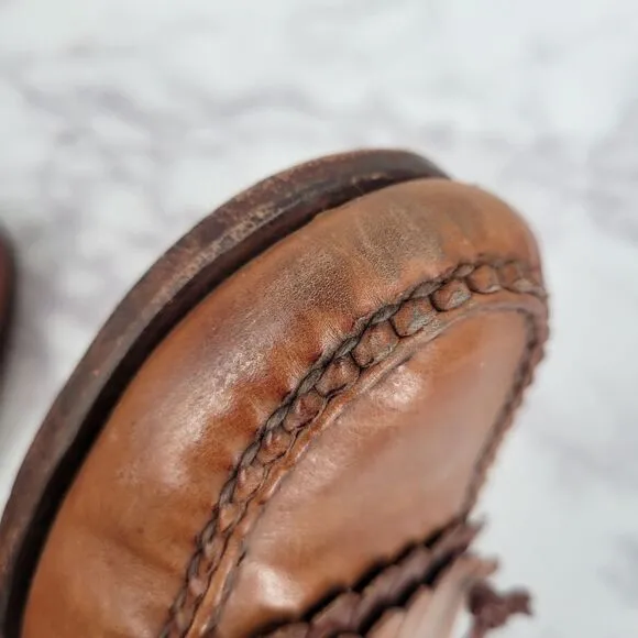 Allen Edmonds Woodstock Light Brown Loafers Boat Shoes Kiltie Fringe Fisherman