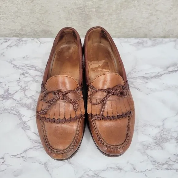 Allen Edmonds Woodstock Light Brown Loafers Boat Shoes Kiltie Fringe Fisherman